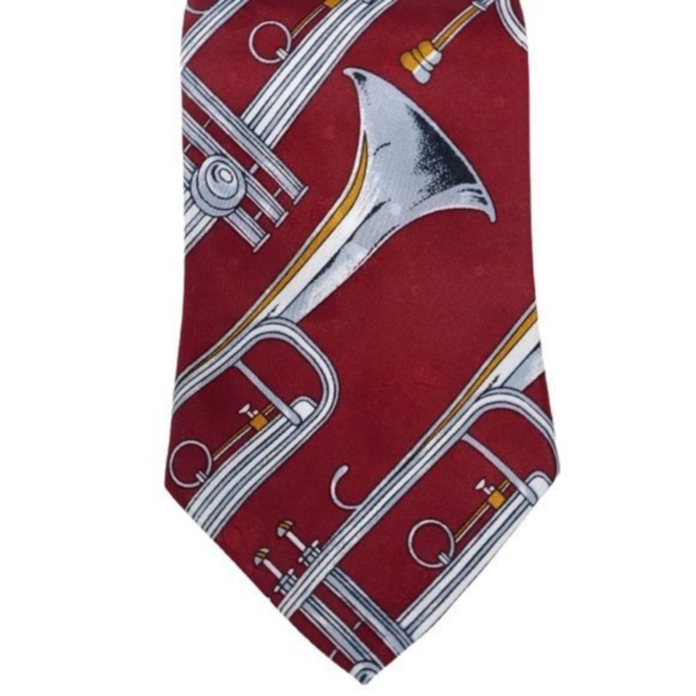 Renaissance Tie Necktie Trumpet Music Band Red‎ Maroon Silver Hand Made